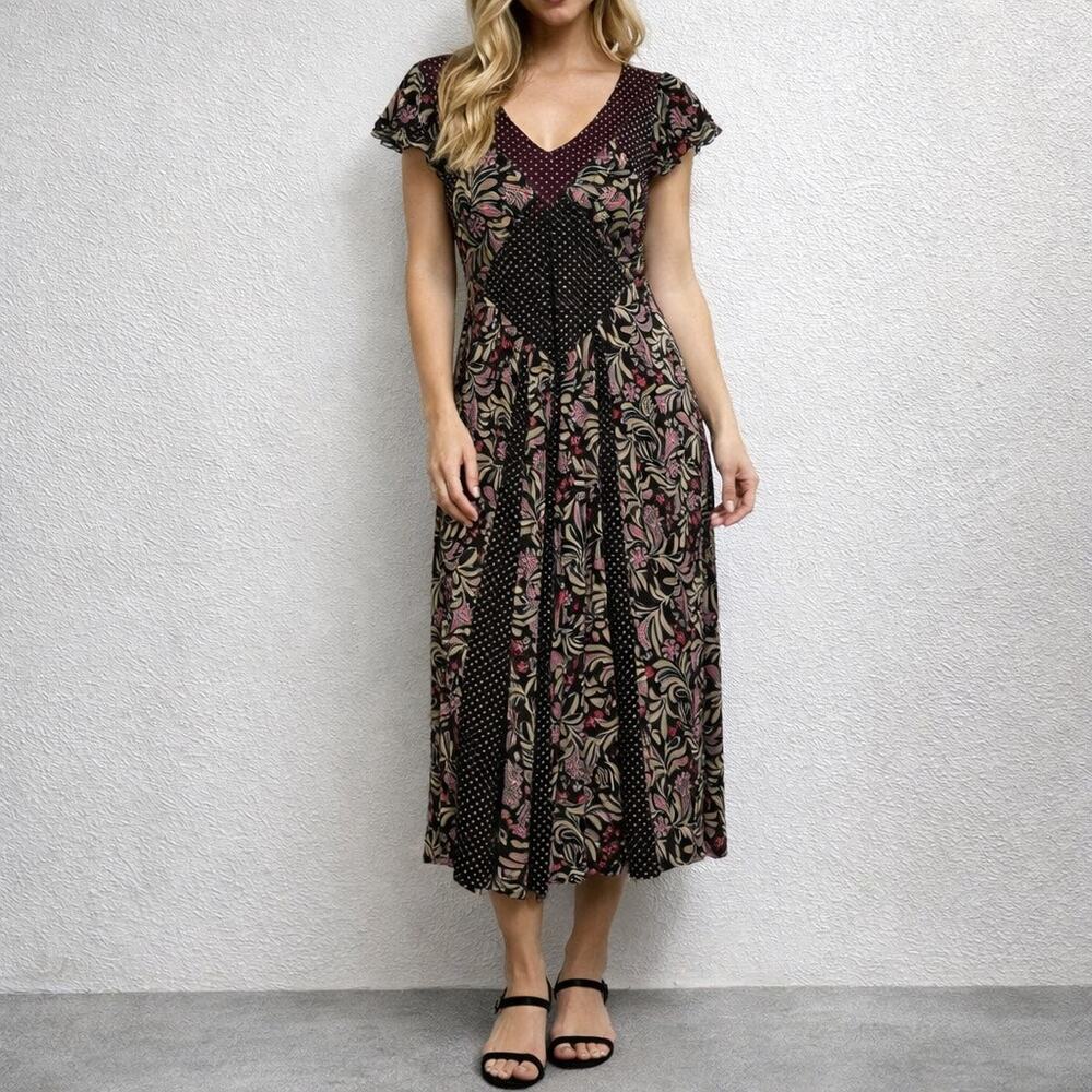 ANAC by Kimi Black Pink Floral Polka Dot Midi Dress Sz M - Picture 9 of 12